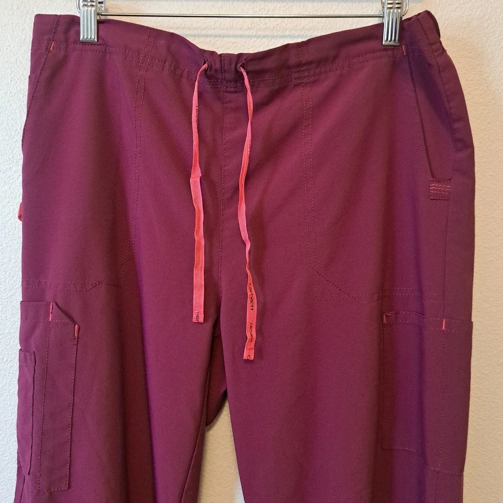 Carhartt Force Cross-Flex Scrub Set Burgundy Pink V-Neck Top Cargo Pants XL L